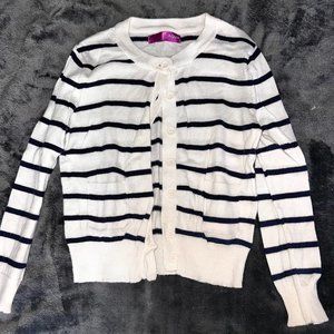 white cardigan with black stripes 3T